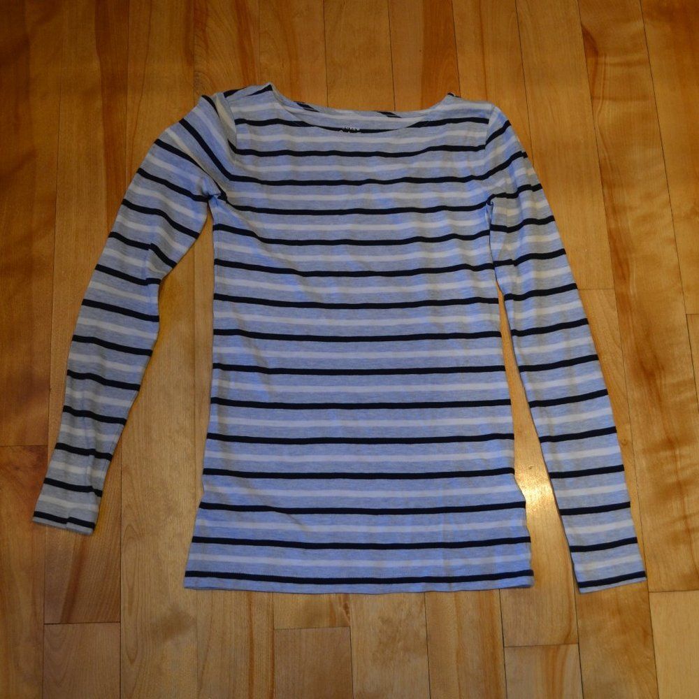 J. Crew Painter Tee Size XXS Blue, Black, and White Striped